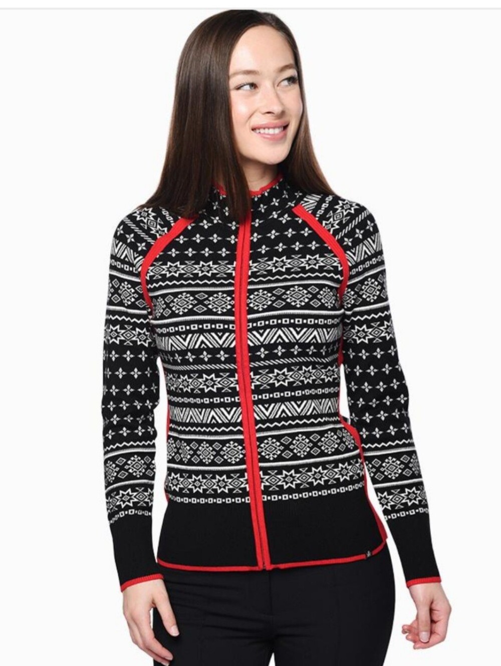 Krimson Klover Women’s Yorkshire Full Zip Sweater Black/Red Fair Isle Small